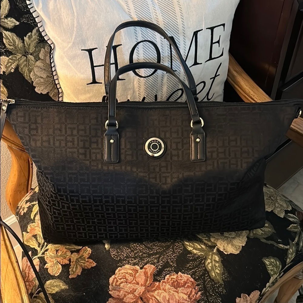 Tommy Hilfiger logo patterned Black Tote Bag 15x10